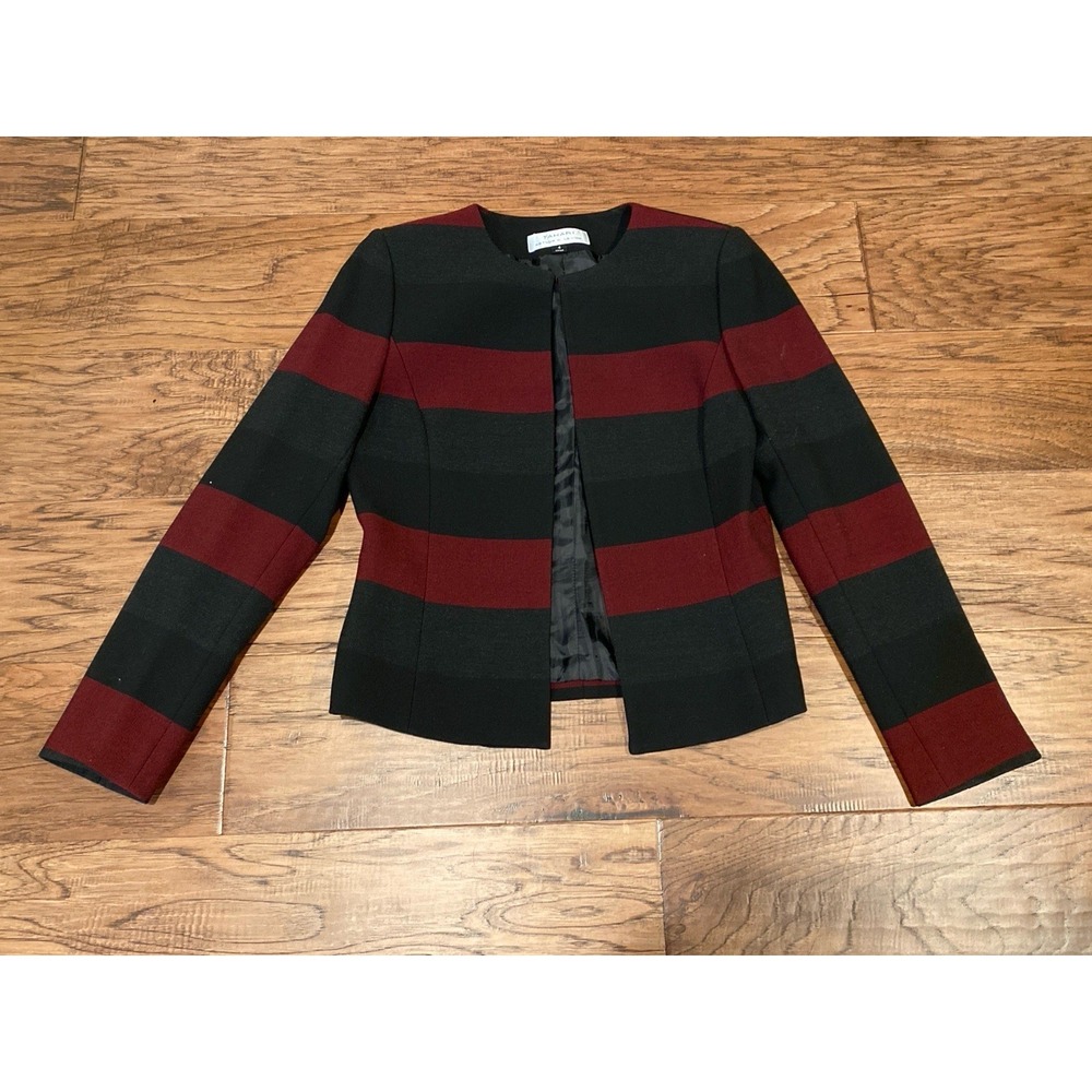Tahari Arthur S. Levine Women's Blazer Jacket Black Burgundy Stripe Size 4